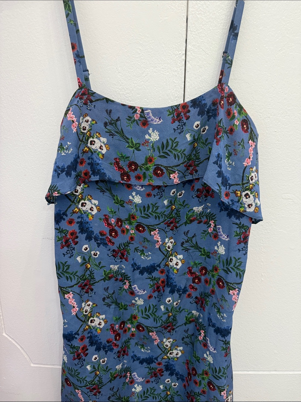 Alice + Olivia Blue Floral Ruffle-Front Mini Dress